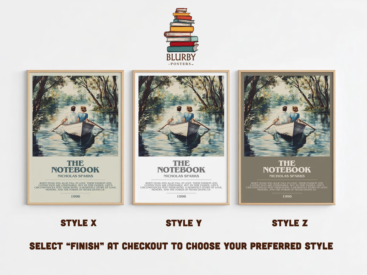 The Notebook bookish poster colour and style options – Nicholas Sparks book art