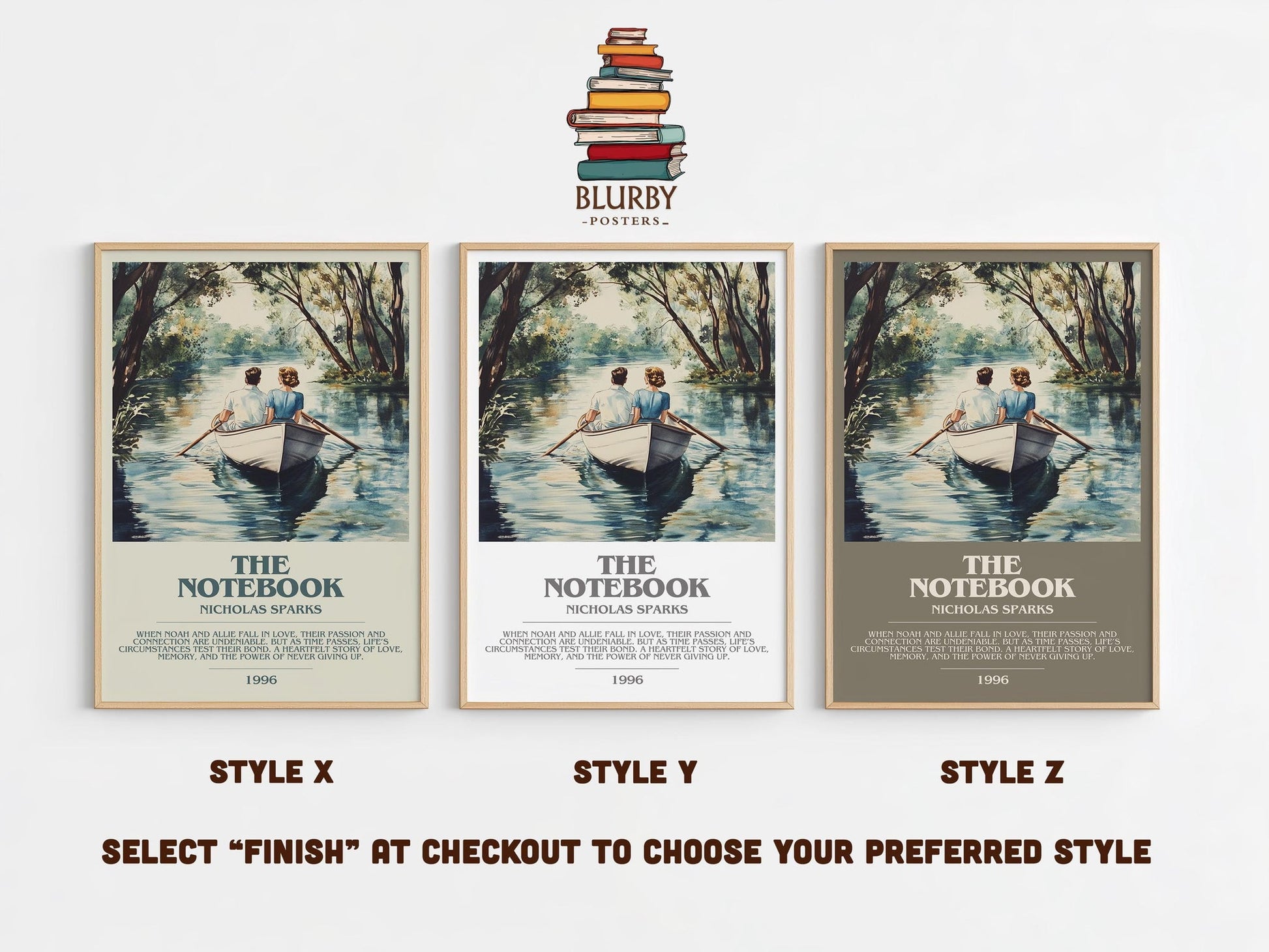 The Notebook bookish poster colour and style options – Nicholas Sparks book art