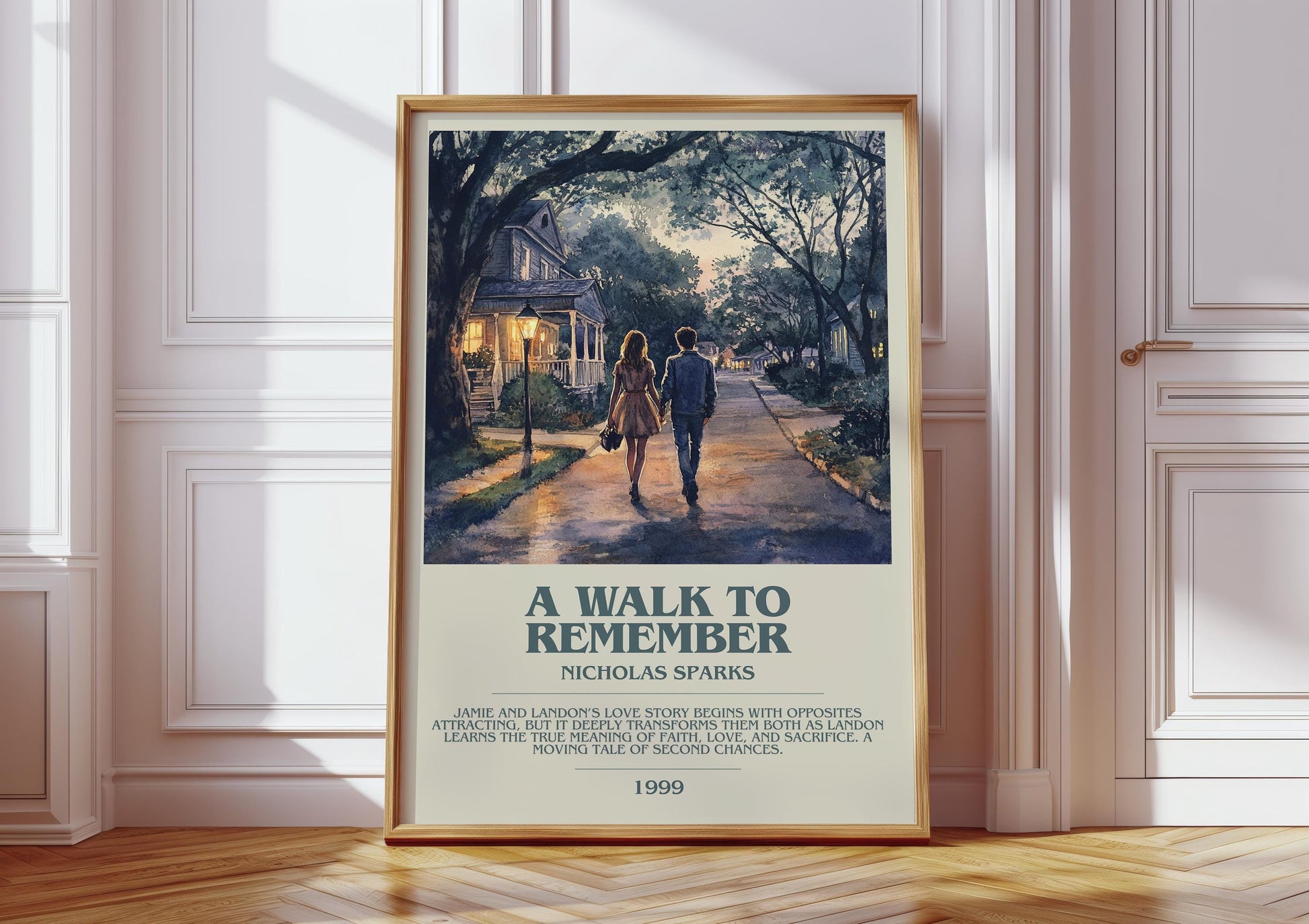A Walk to Remember bookish print in frame leaning in hallway – mystery wall art