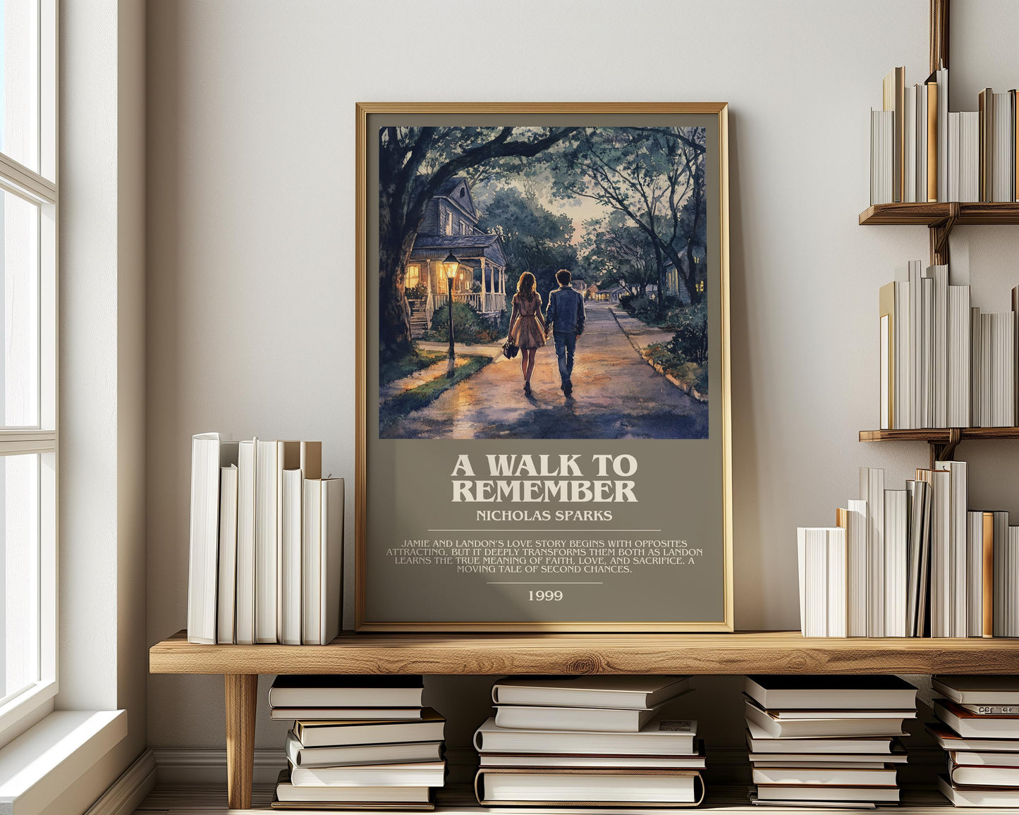 A Walk to Remember bookish print on bookshelf – Nicholas Sparks fan gift