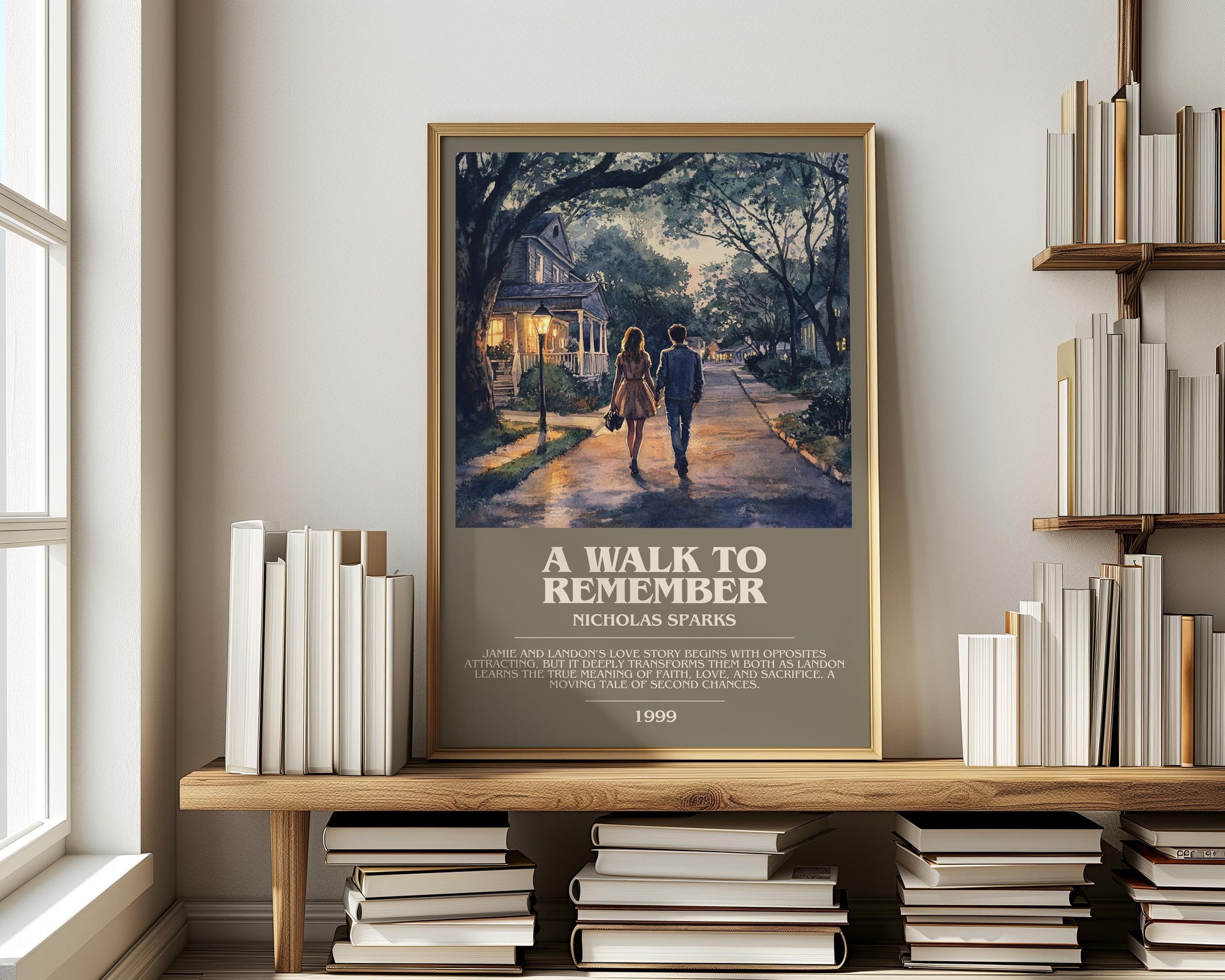 A Walk to Remember bookish print on bookshelf – Nicholas Sparks fan gift