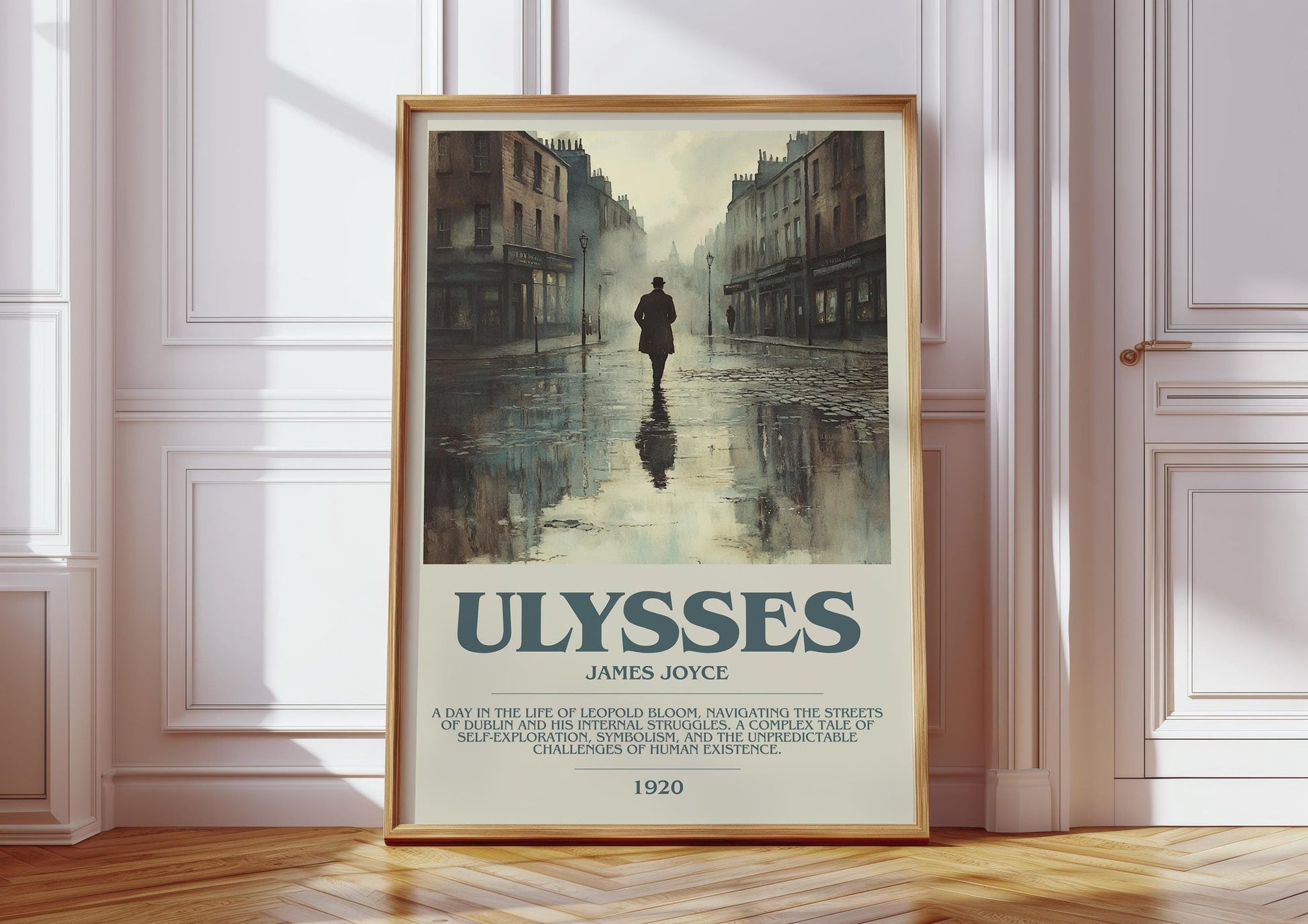 Ulysses bookish print in frame leaning in hallway – classic literature wall art