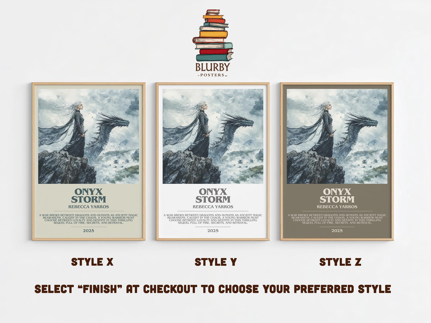 Onyx Storm bookish poster colour and style options – Rebecca Yarros book art
