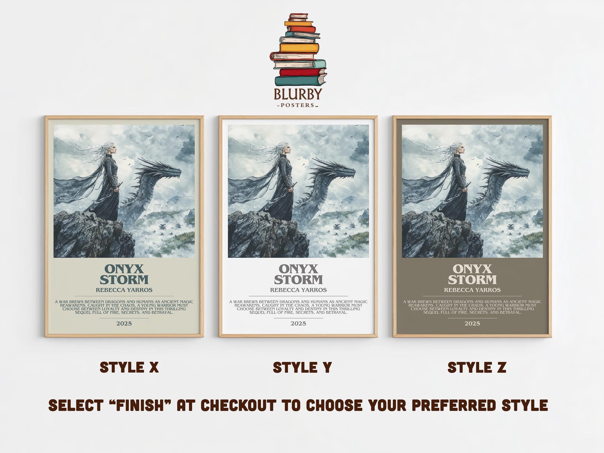 Onyx Storm bookish poster colour and style options – Rebecca Yarros book art
