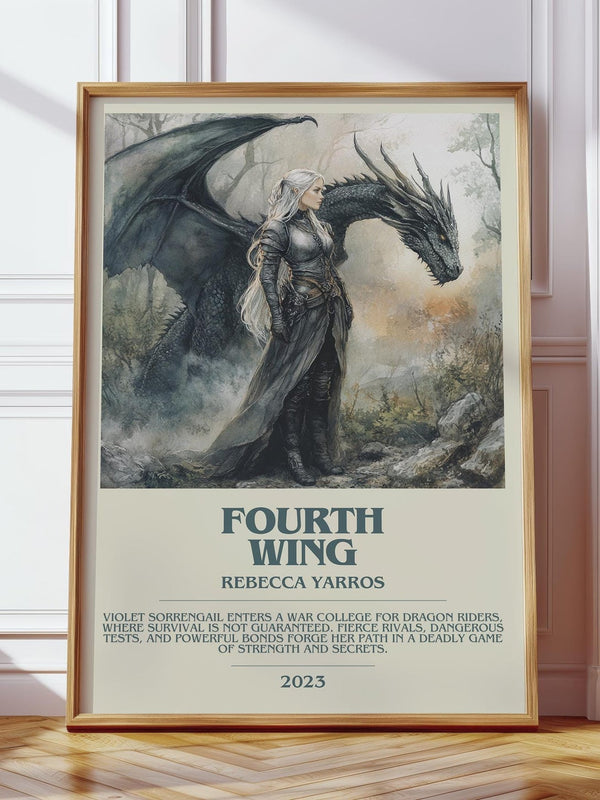 Fourth Wing bookish print in frame leaning in hallway – fantasy wall art