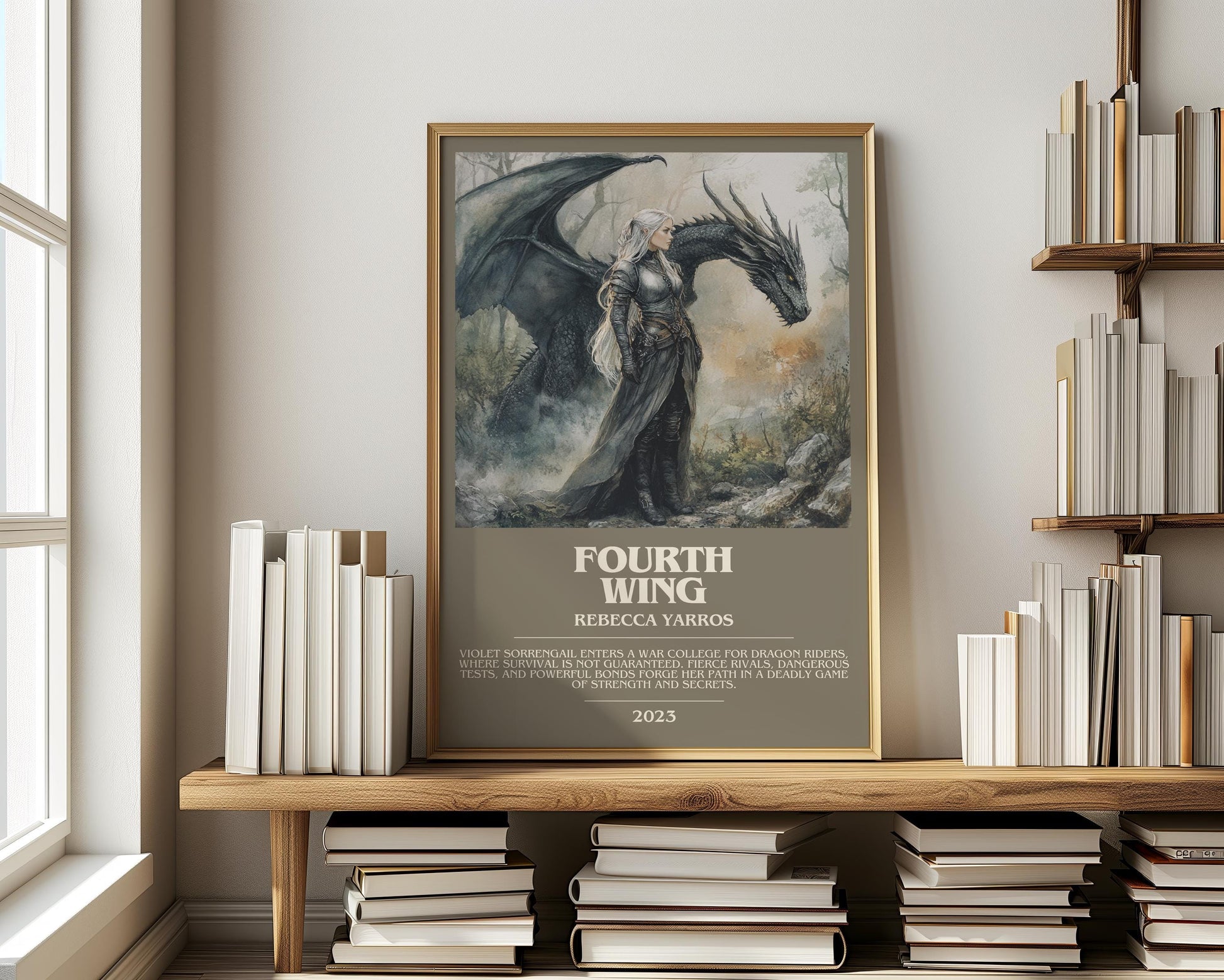 Fourth Wing by Rebecca Yarros | Descriptive Modern Book Art | Poster