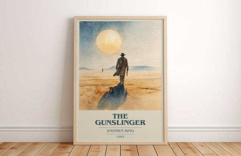 The Gunslinger book cover print in frame leaning in hallway – fantasy wall art