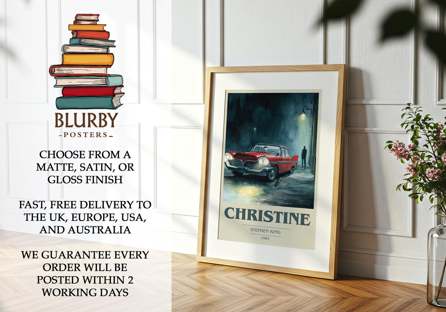 Christine by Stephen King | Book Poster | Literary Art Gift For Book Lover | Novel Inspired Wall Art | Free Delivery