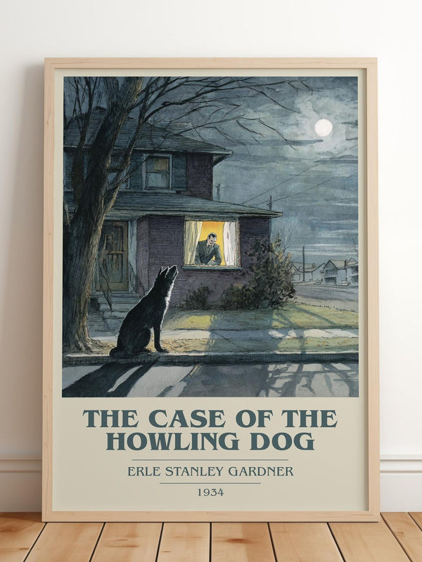 The Case of the Howling Dog book cover print in frame leaning in hallway – mystery wall art