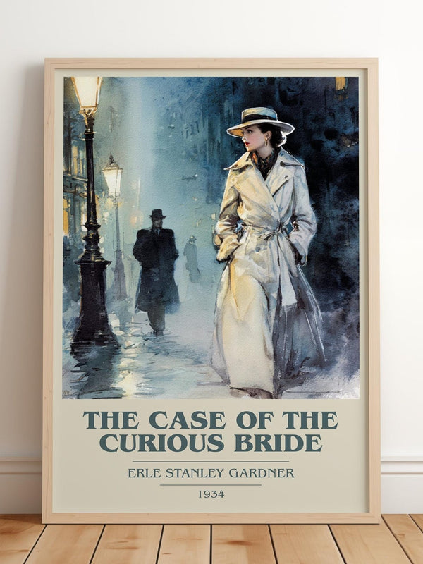 The Case of the Curious Bride book cover print in frame leaning in hallway – mystery wall art