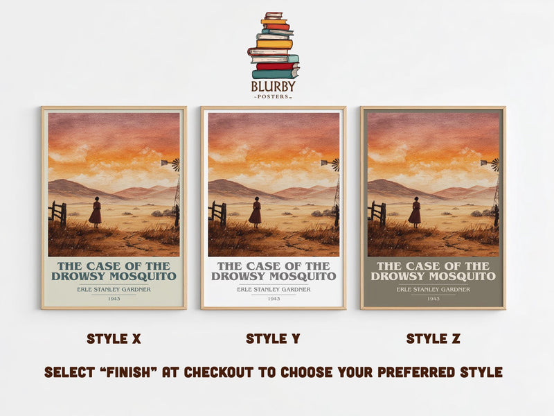 The Case of the Drowsy Mosquito book cover print in frame leaning in hallway – mystery wall art