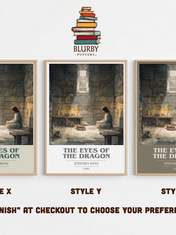 The Eyes Of The Dragon book cover print in frame leaning in hallway – fantasy wall art
