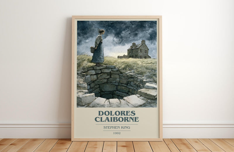 Dolores Claiborne book cover print in frame leaning in hallway – thriller wall art