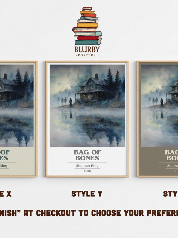 Bag of Bones book cover print in frame leaning in hallway – horror wall art