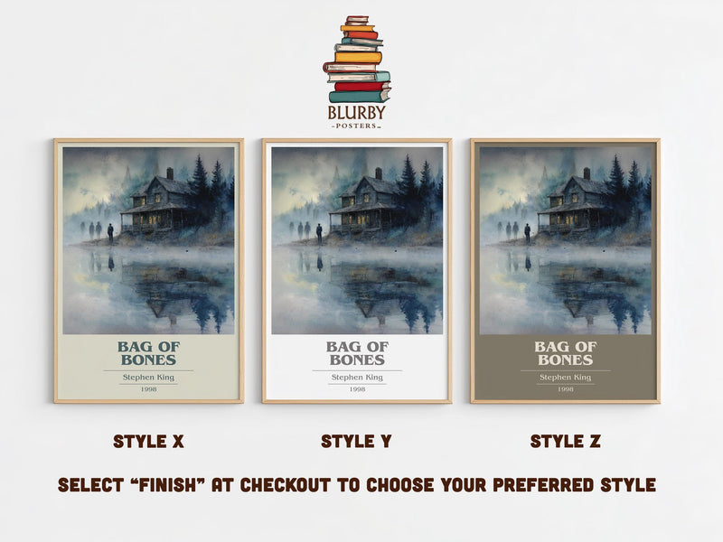 Bag of Bones book cover print in frame leaning in hallway – horror wall art