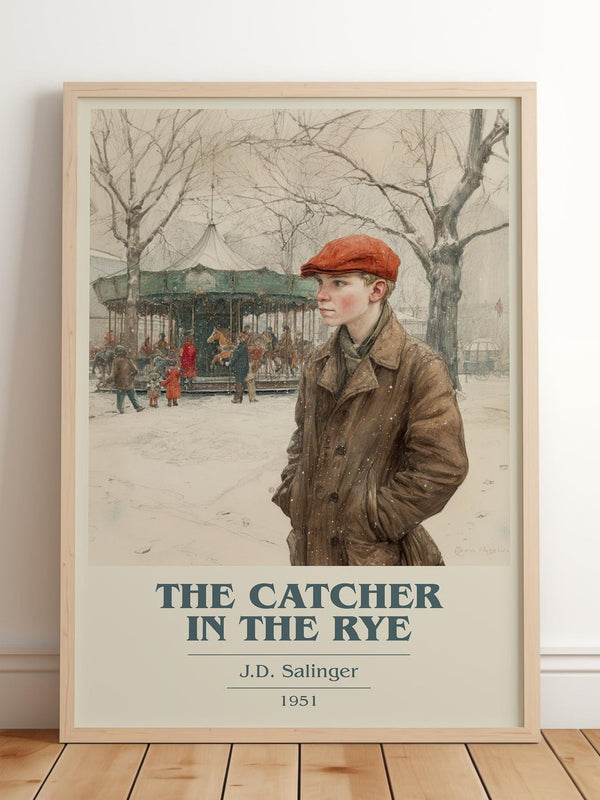 The Catcher in the Rye book cover print in frame leaning in hallway – coming of age wall art
