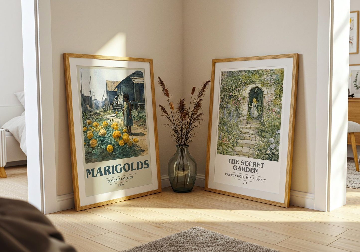 Marigolds book cover poster paired in gallery wall – literary art prints