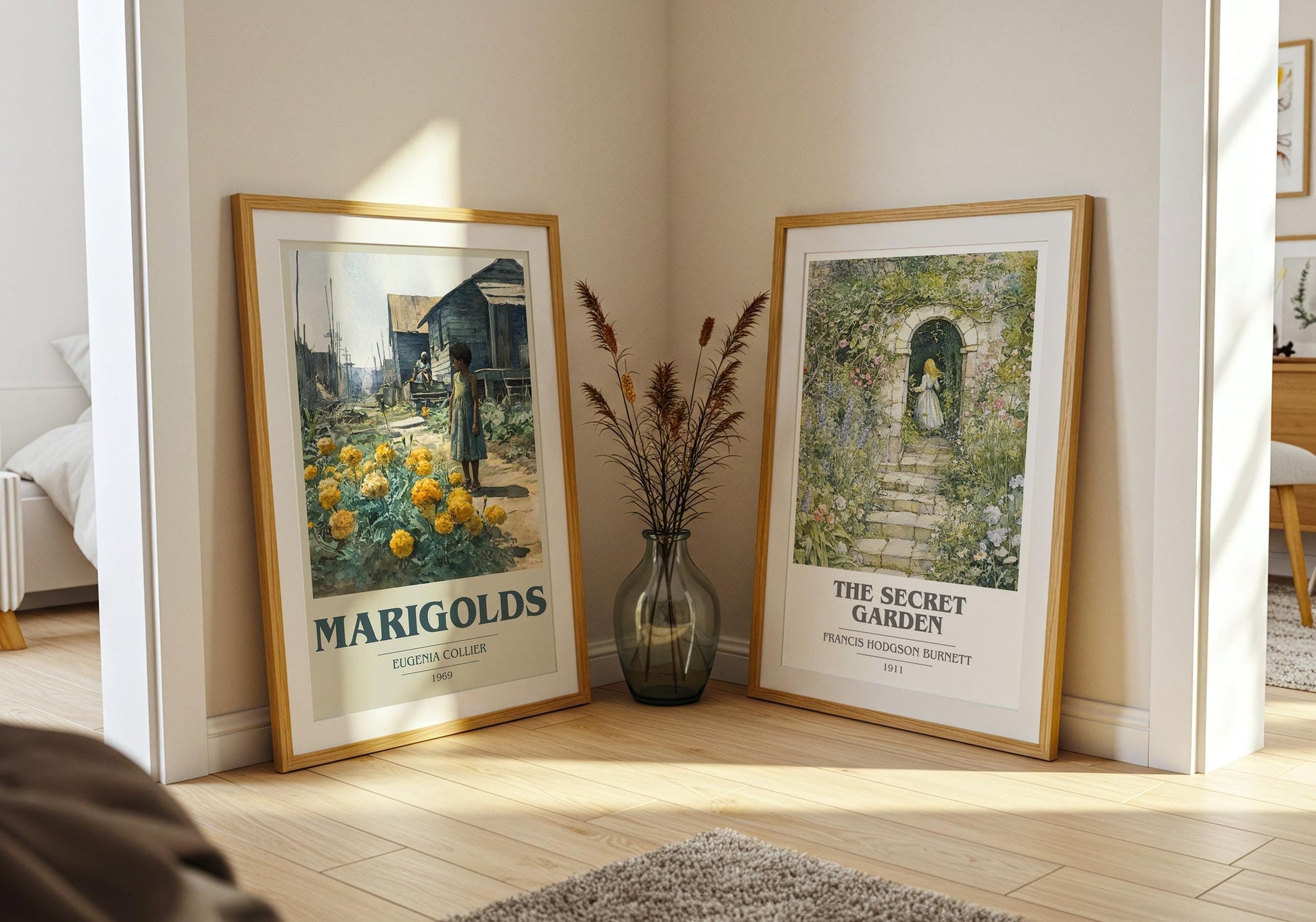 Marigolds book cover poster paired in gallery wall – literary art prints