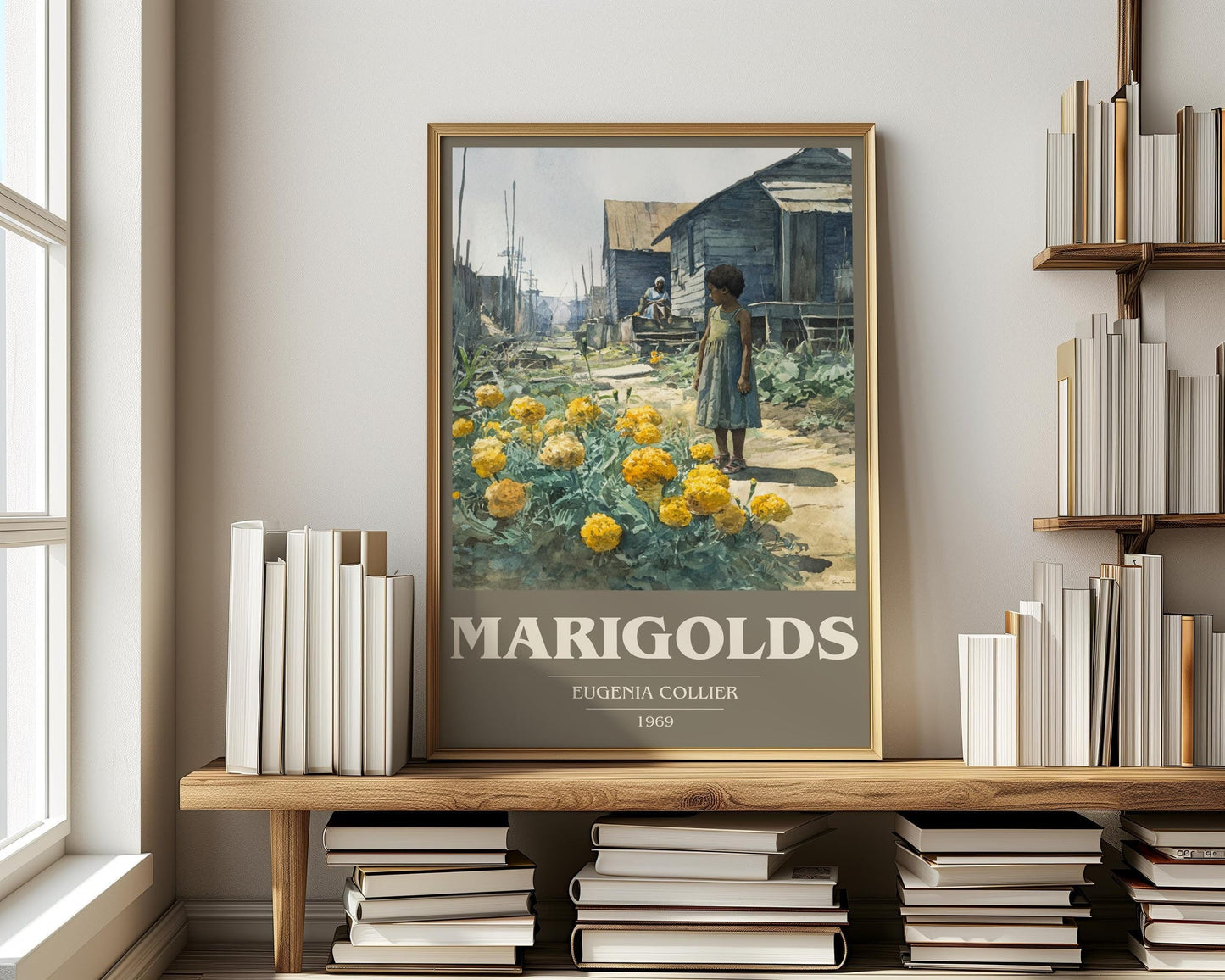 Marigolds book cover print on bookshelf – Eugenia Collier fan gift