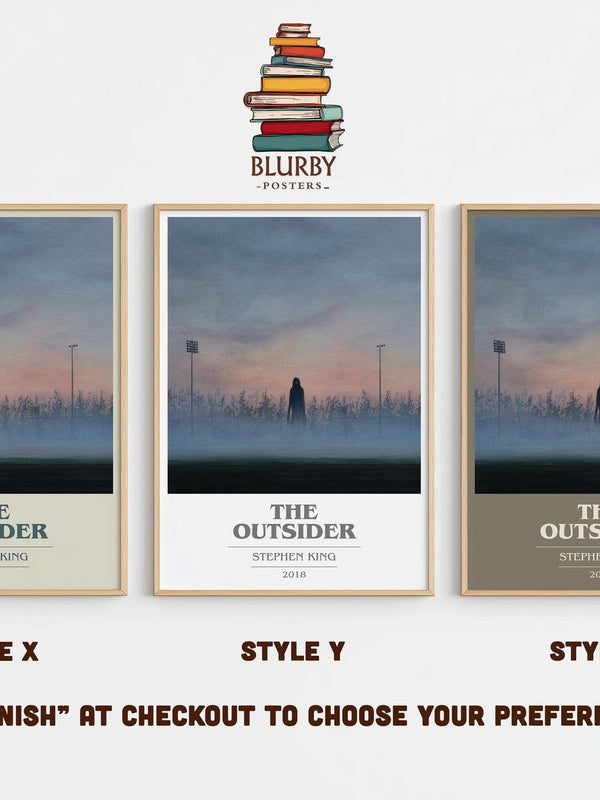 The Outsider book cover print in frame leaning in hallway – horror wall art