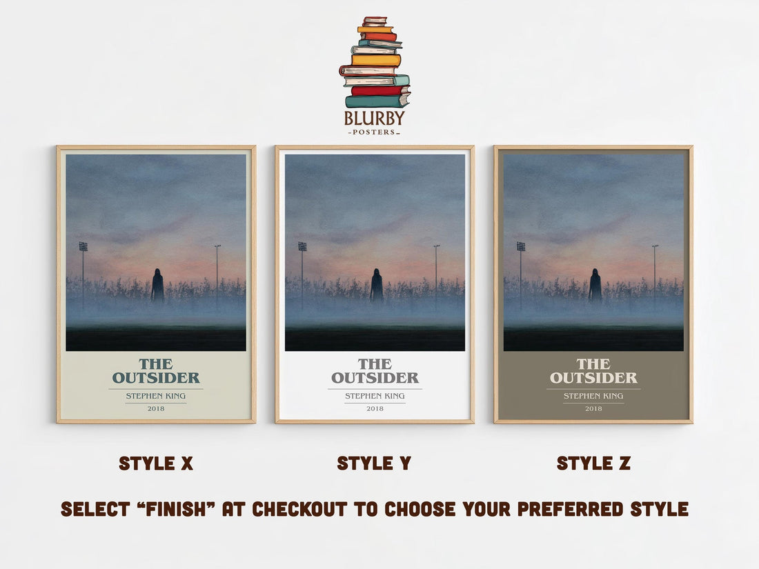 The Outsider book cover print in frame leaning in hallway – horror wall art (mockup)