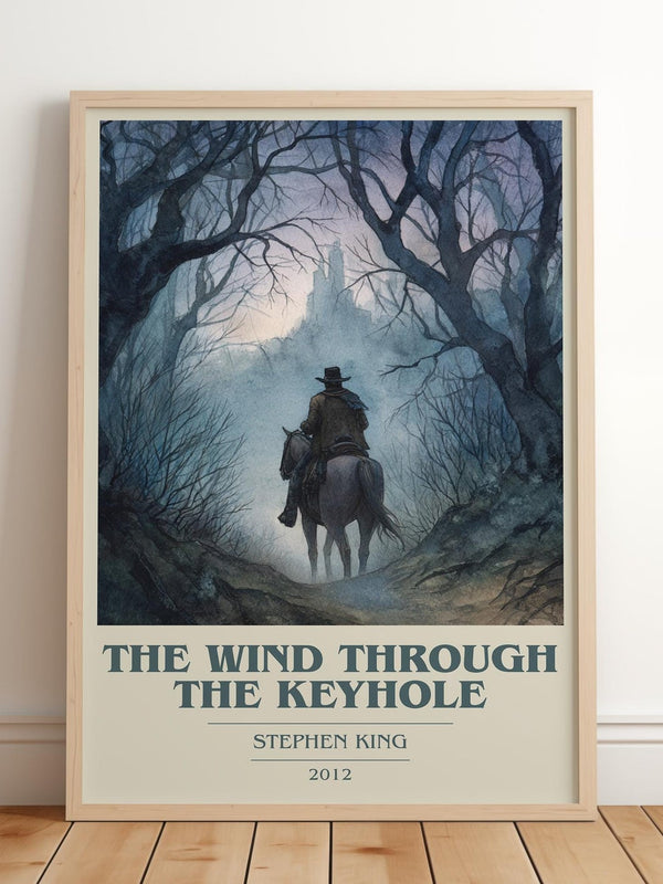 The Wind Through The Keyhole book cover print in frame leaning in hallway – fantasy wall art