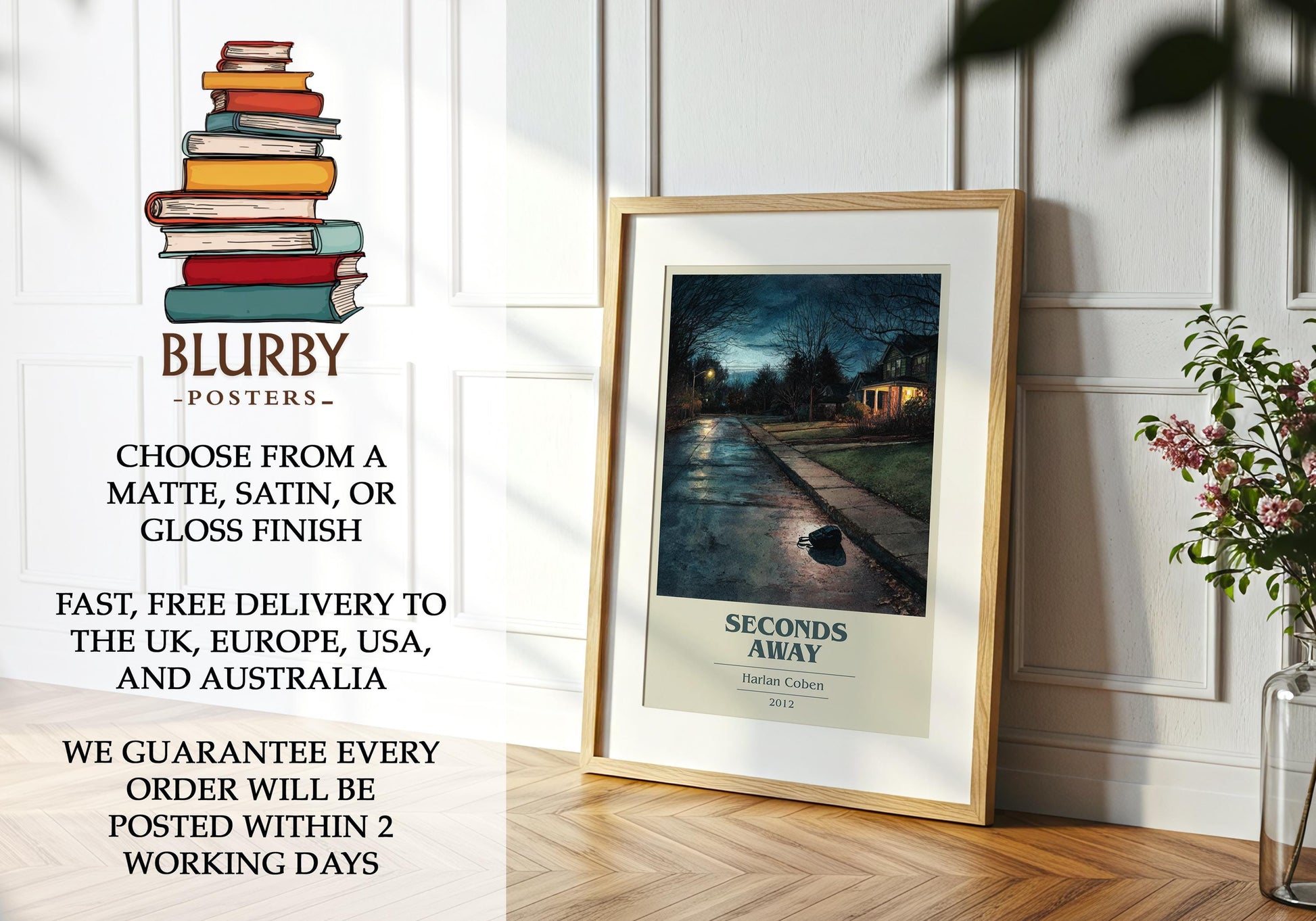 Seconds Away by Harlan Coben | Book Poster | Literary Art Gift For Book Lover | Novel Inspired Wall Art | Free Delivery
