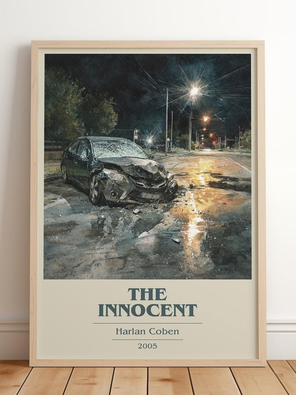 The Innocent book cover print in frame leaning in hallway – thriller wall art
