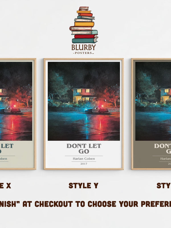 Don't Let Go book cover print in frame leaning in hallway – thriller wall art