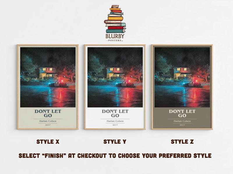 Don't Let Go book cover print in frame leaning in hallway – thriller wall art