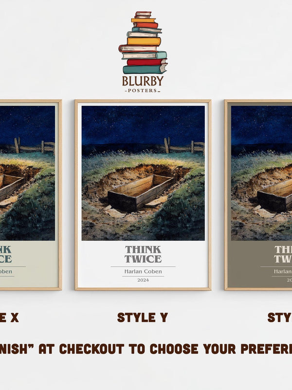Think Twice book cover print in frame leaning in hallway – thriller wall art