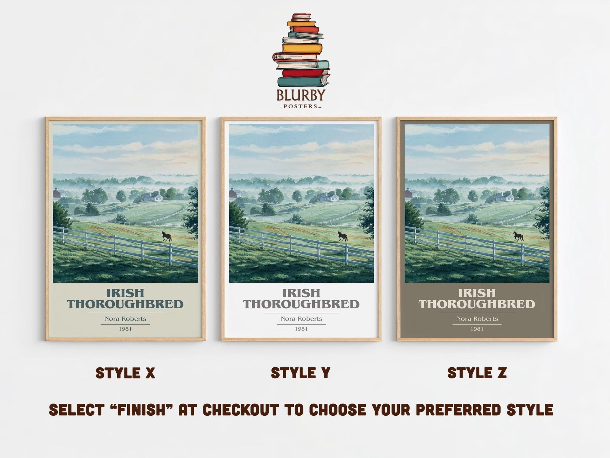 Irish Thoroughbred book cover poster colour and style options – Nora Roberts book art
