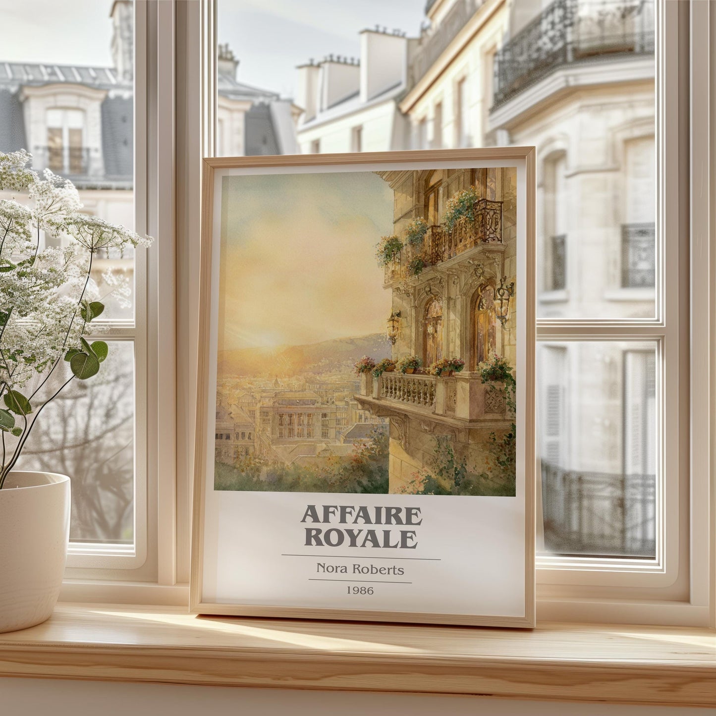 Affaire Royale book cover print framed by window – literary home decor