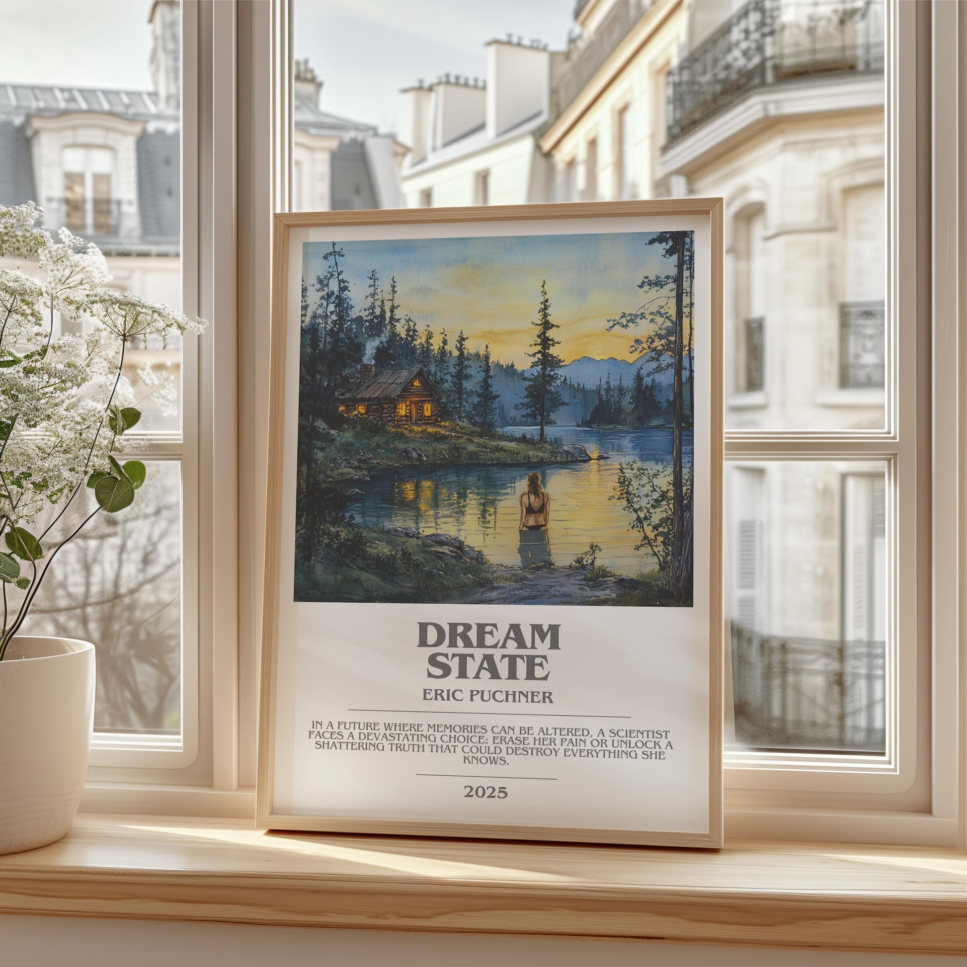 Dream State bookish print framed by window – literary home decor