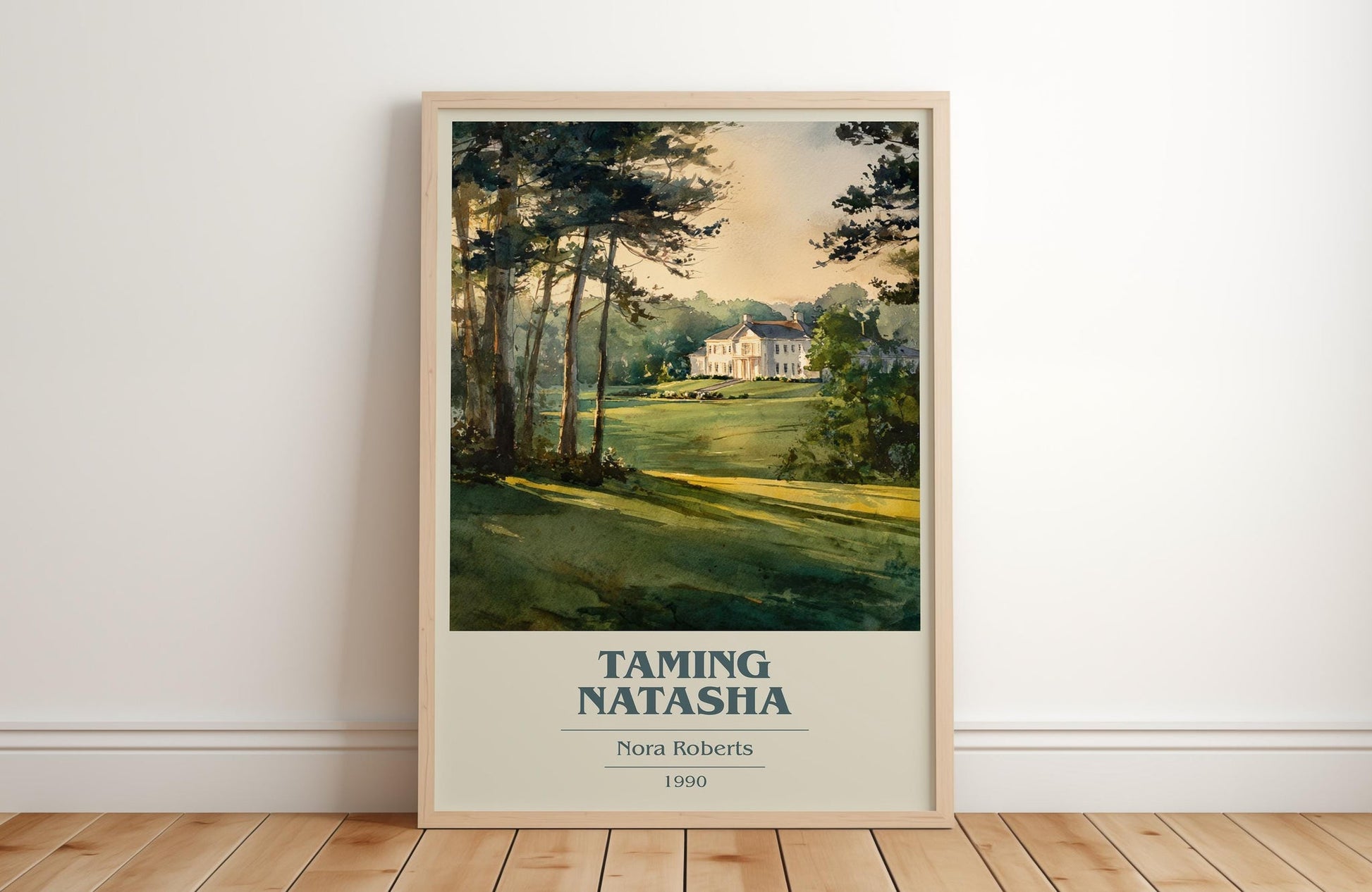 Taming Natasha book cover print in frame leaning in hallway – romance wall art