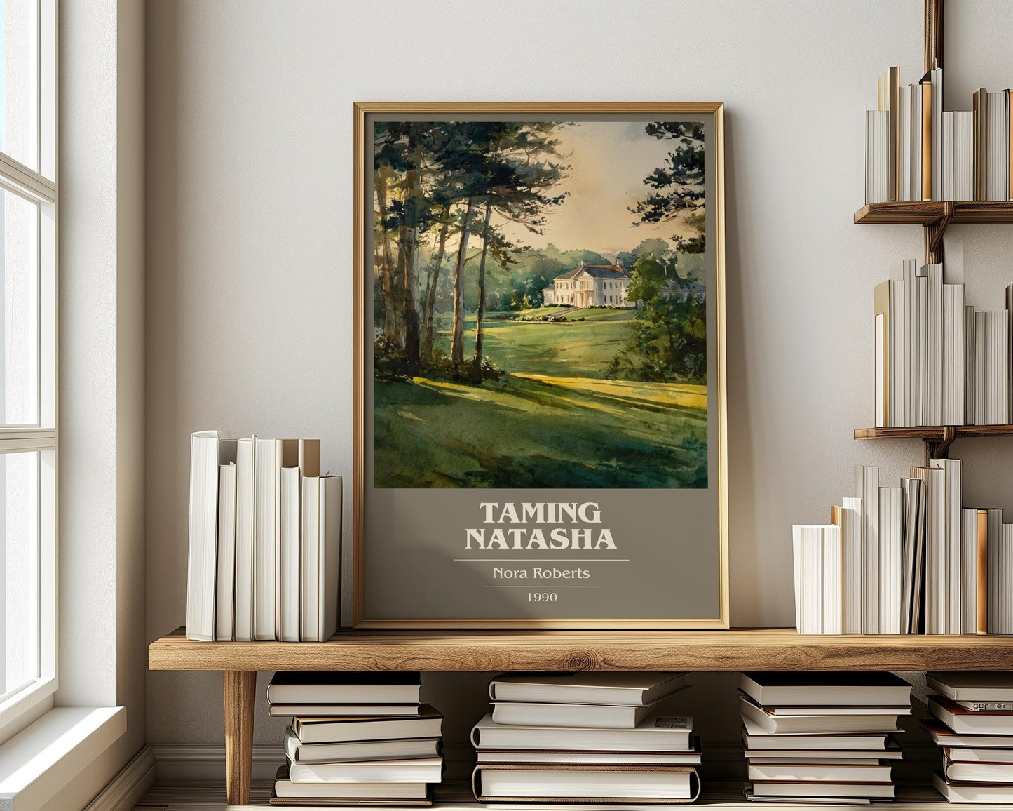 Taming Natasha book cover print on bookshelf – Nora Roberts fan gift
