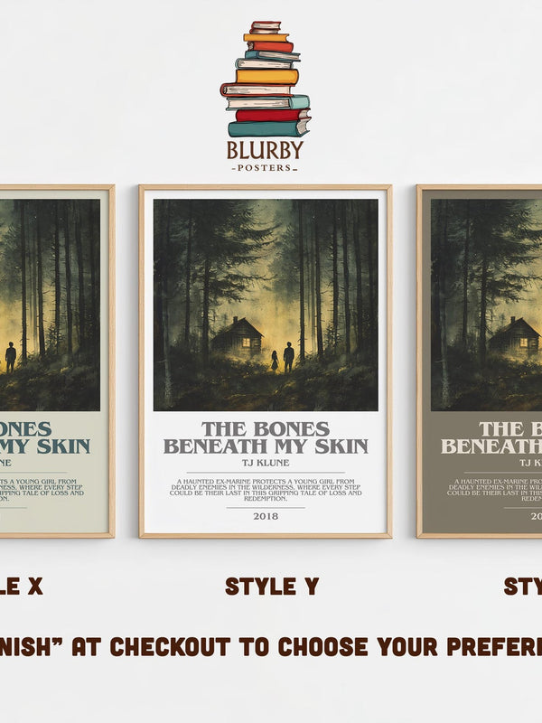 The Bones Beneath My Skin bookish print in frame leaning in hallway – classic literature wall art