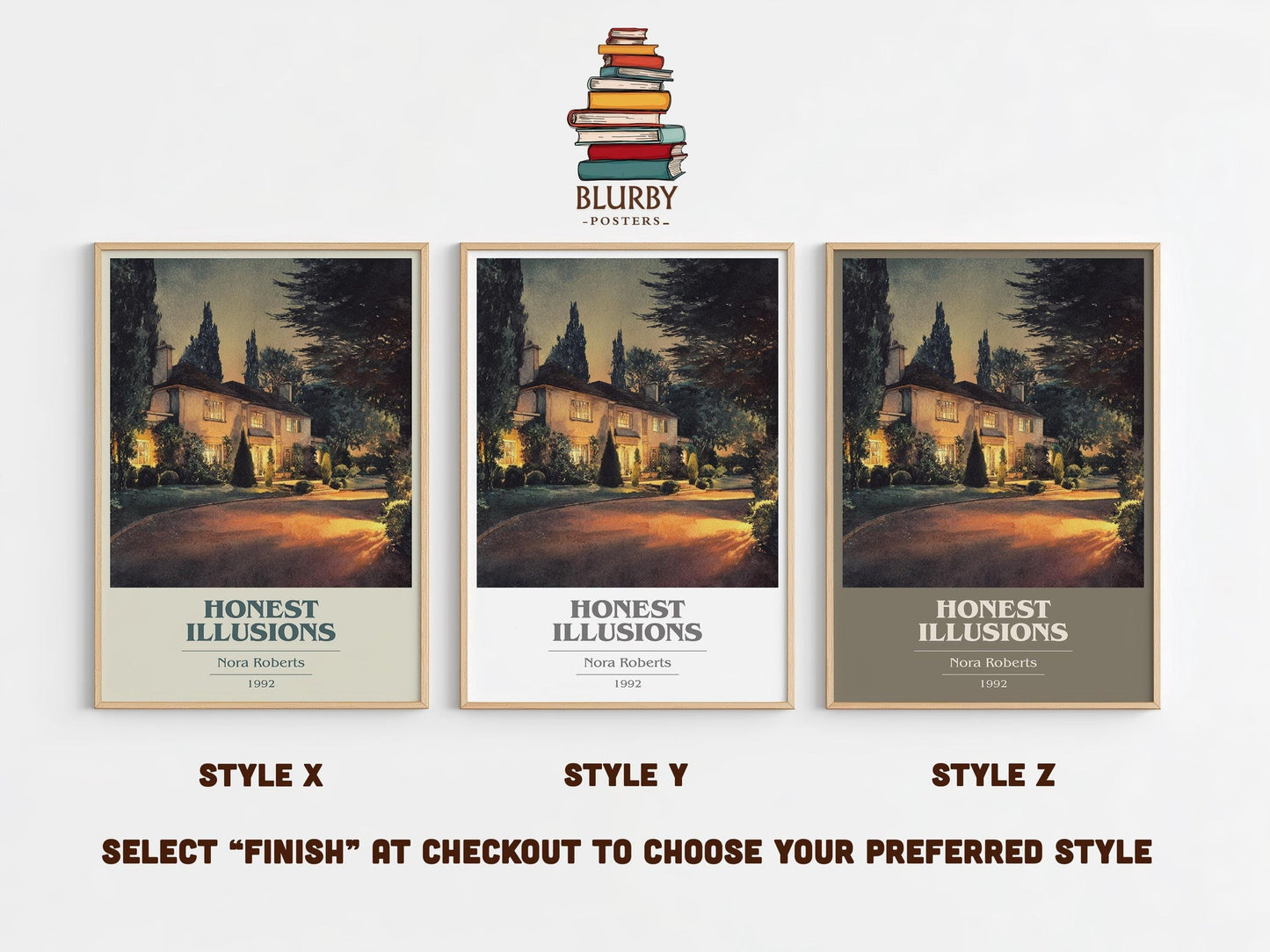 Honest Illusions book cover print in frame leaning in hallway – romance wall art