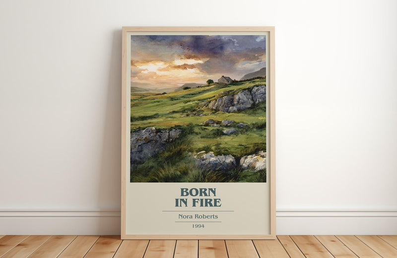 Born in Fire book cover print in frame leaning in hallway – romance wall art