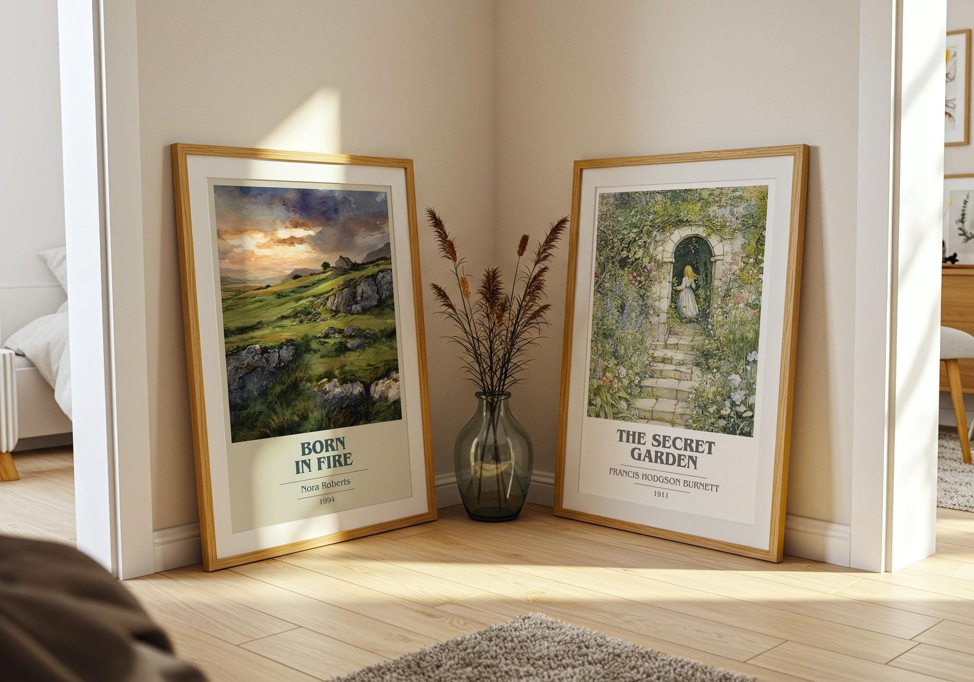 Born in Fire book cover poster paired in gallery wall – literary art prints