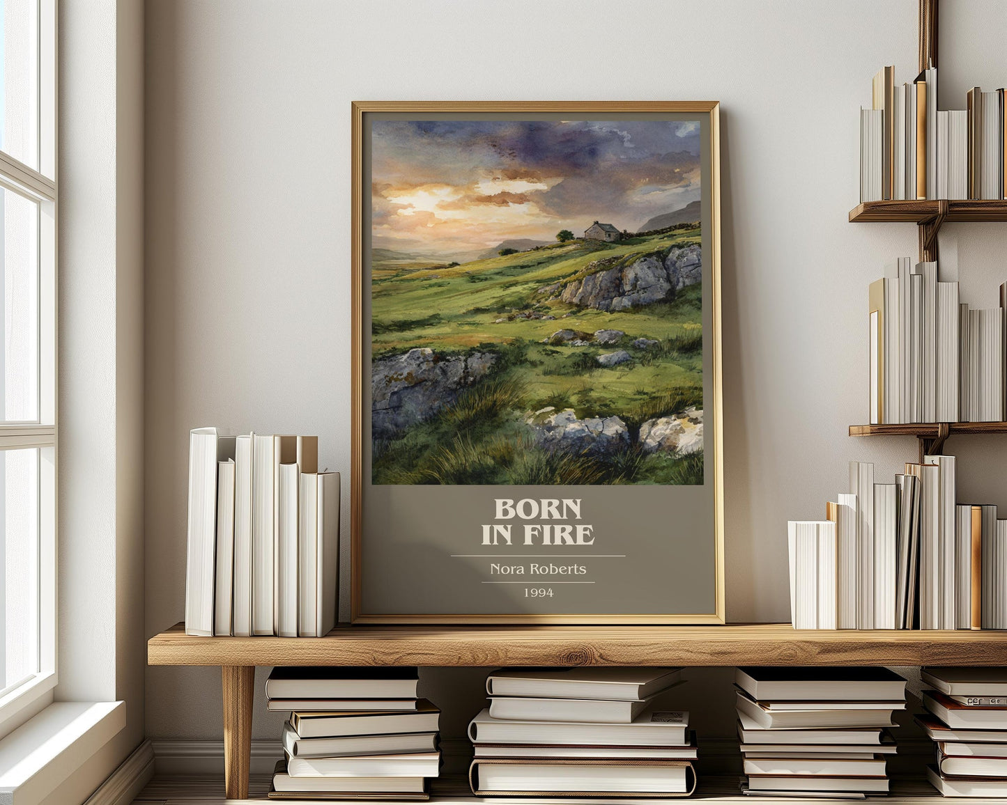 Born in Fire book cover print on bookshelf – Nora Roberts fan gift