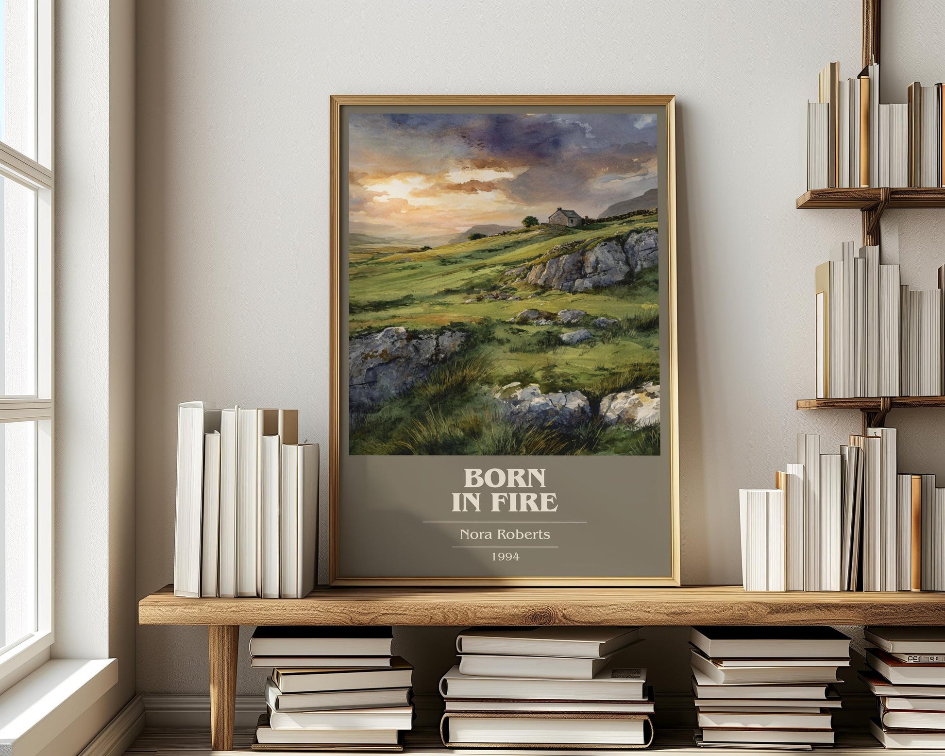 Born in Fire book cover print on bookshelf – Nora Roberts fan gift