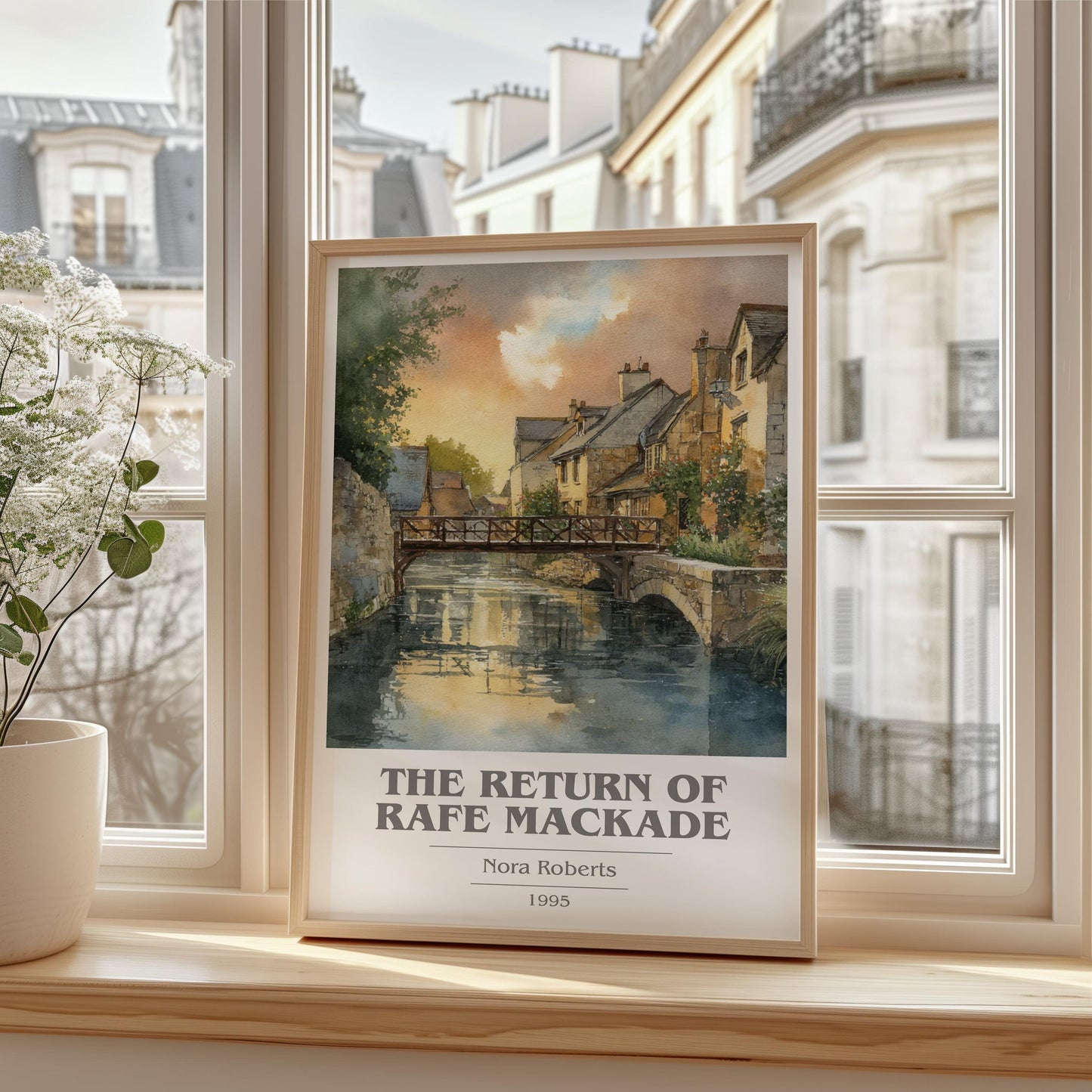 The Return of Rafe MacKade book cover print framed by window – literary home decor