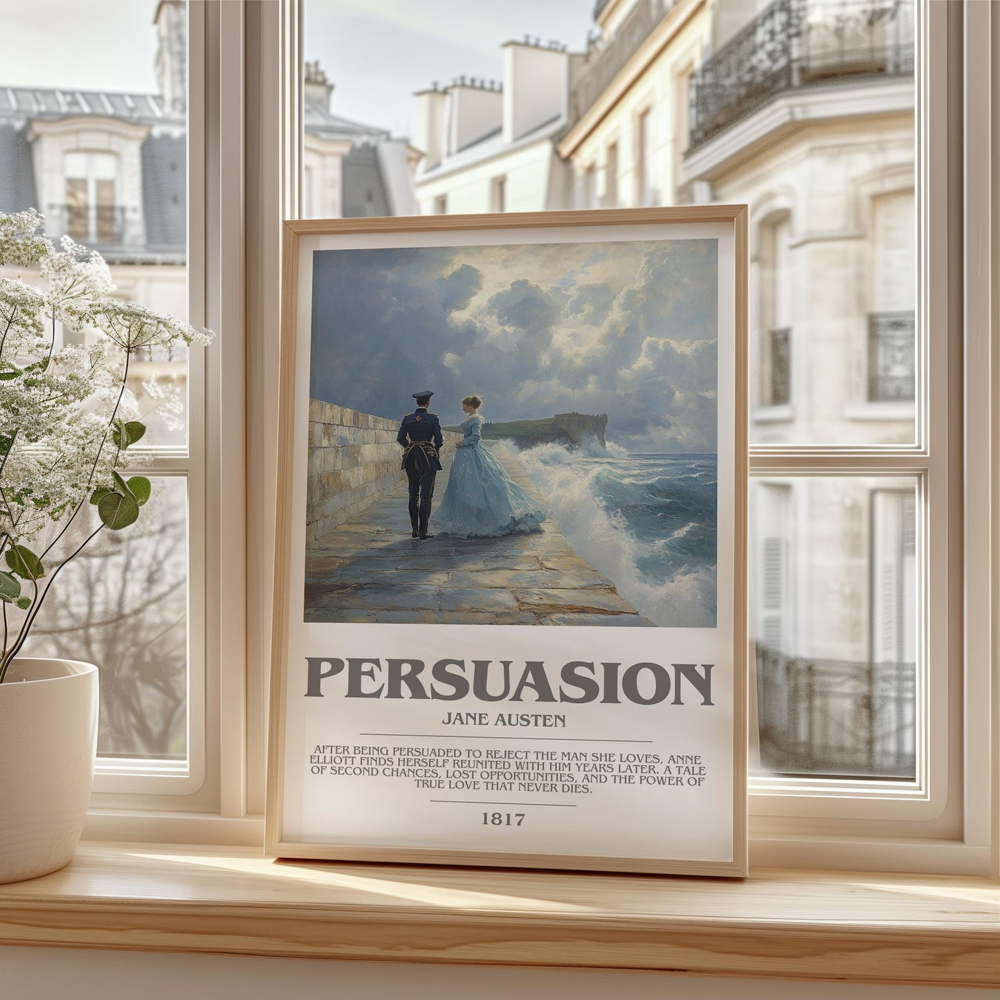 Persuasion bookish print framed by window – literary home decor