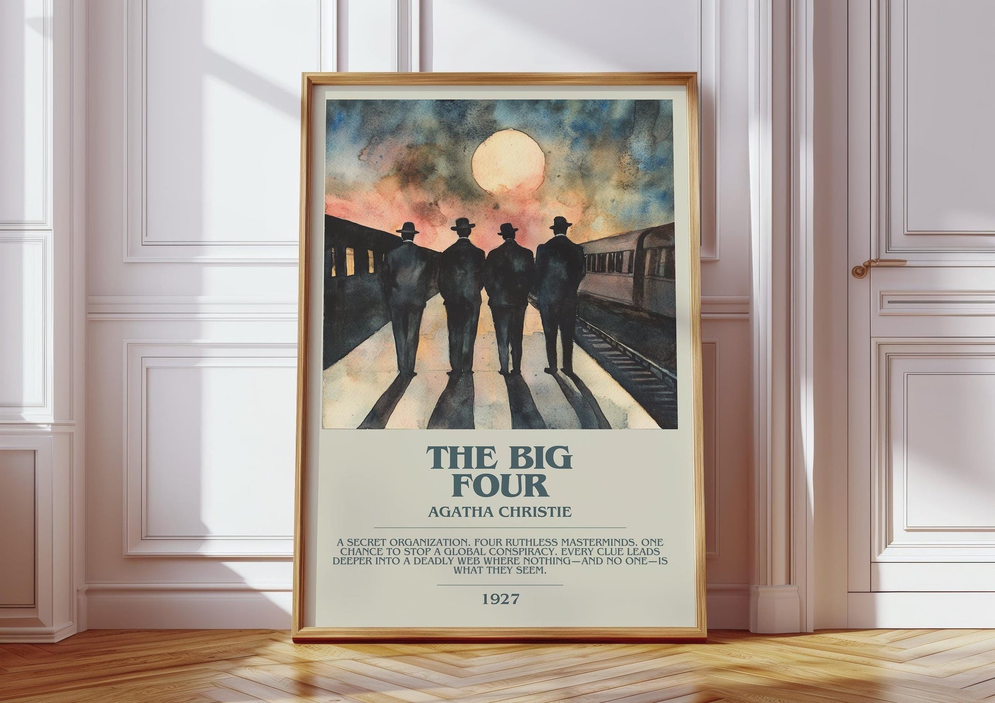 The Big Four bookish print in frame leaning in hallway – mystery wall art