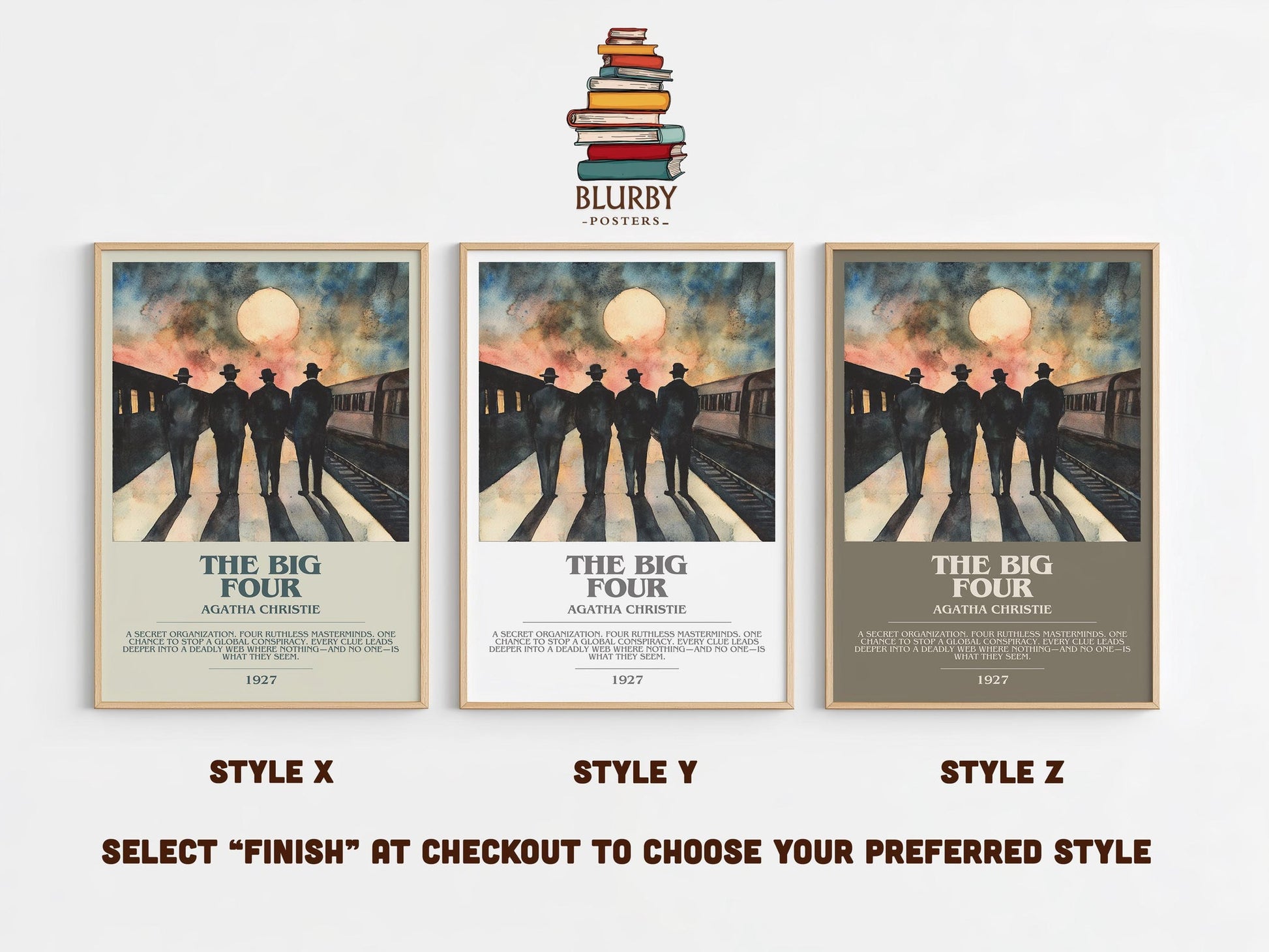 The Big Four bookish poster colour and style options – Agatha Christie book art