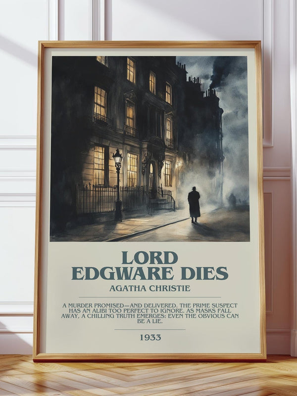 Lord Edgware Dies bookish print in frame leaning in hallway – mystery wall art