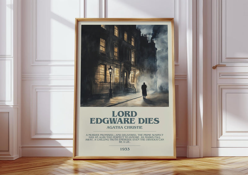 Lord Edgware Dies bookish print in frame leaning in hallway – mystery wall art