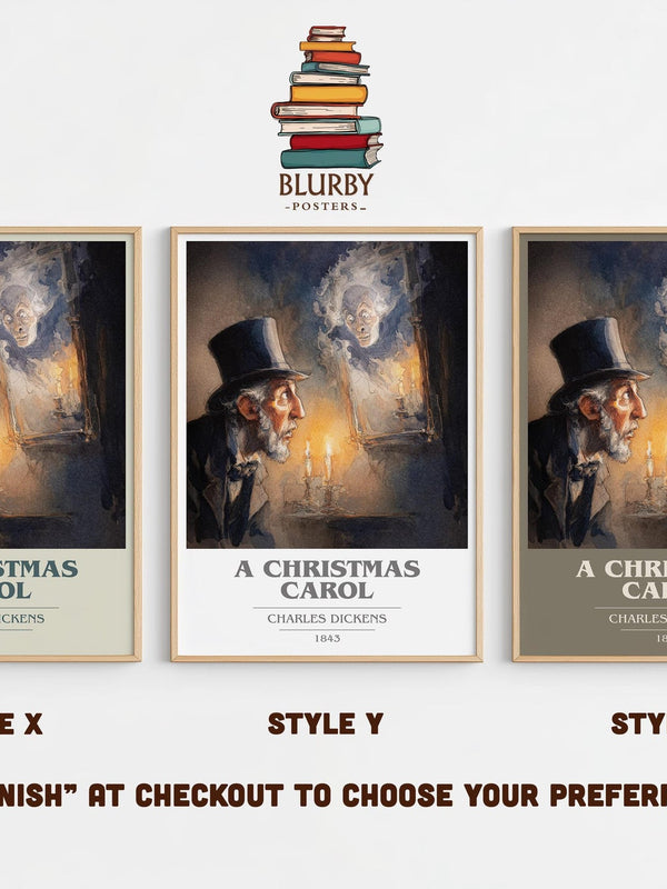 A Christmas Carol book cover print in frame leaning in hallway – classic literature wall art