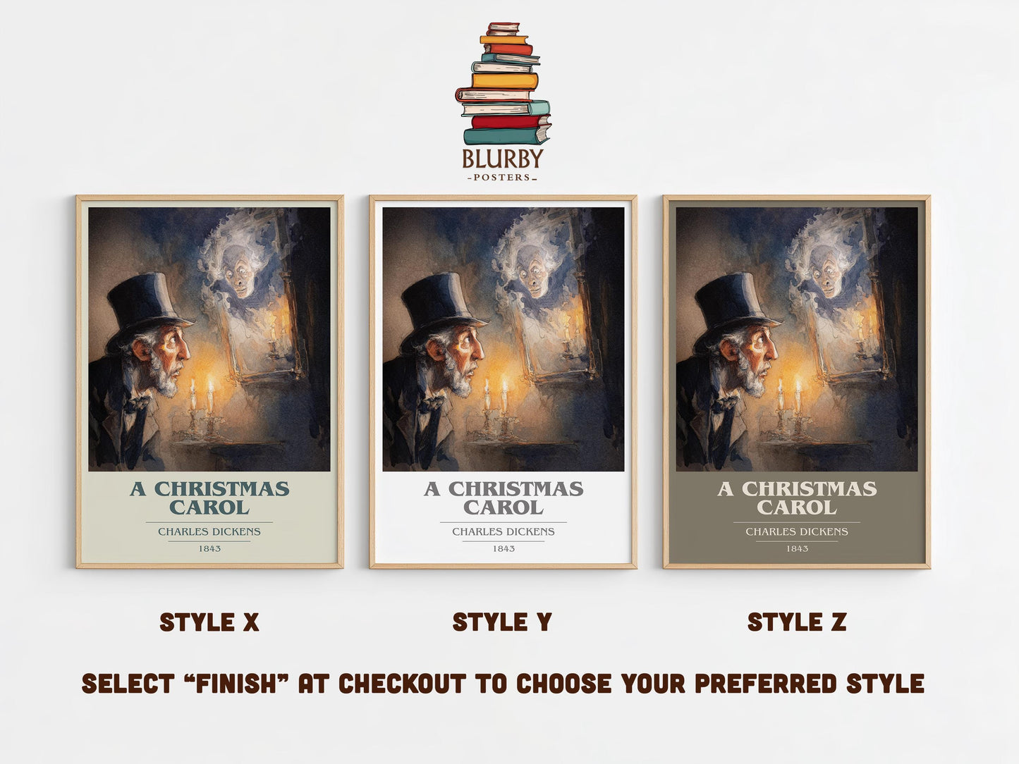 A Christmas Carol book cover print in frame leaning in hallway – classic literature wall art